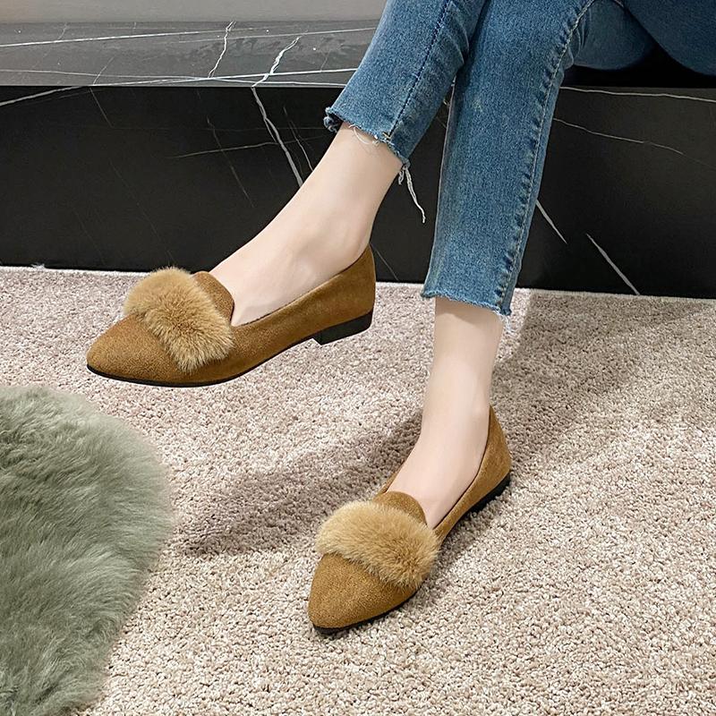 Fashion 2025 New Women Flats Furry Sweet Flat Shoes for Women Spring Casual Shoes Slip on Loafers Shoes Soft Sole Comfortable