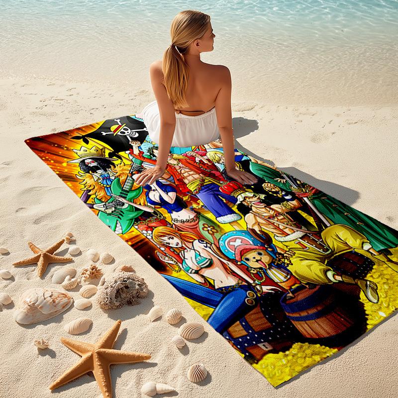 Classic Japanese Element Cartoon ONE PIECE Monkey D. Luffy Beach Towel Outdoor Camping Vacation Swimming Beach Towel Outdoor Absorbent Bath Towel Y18