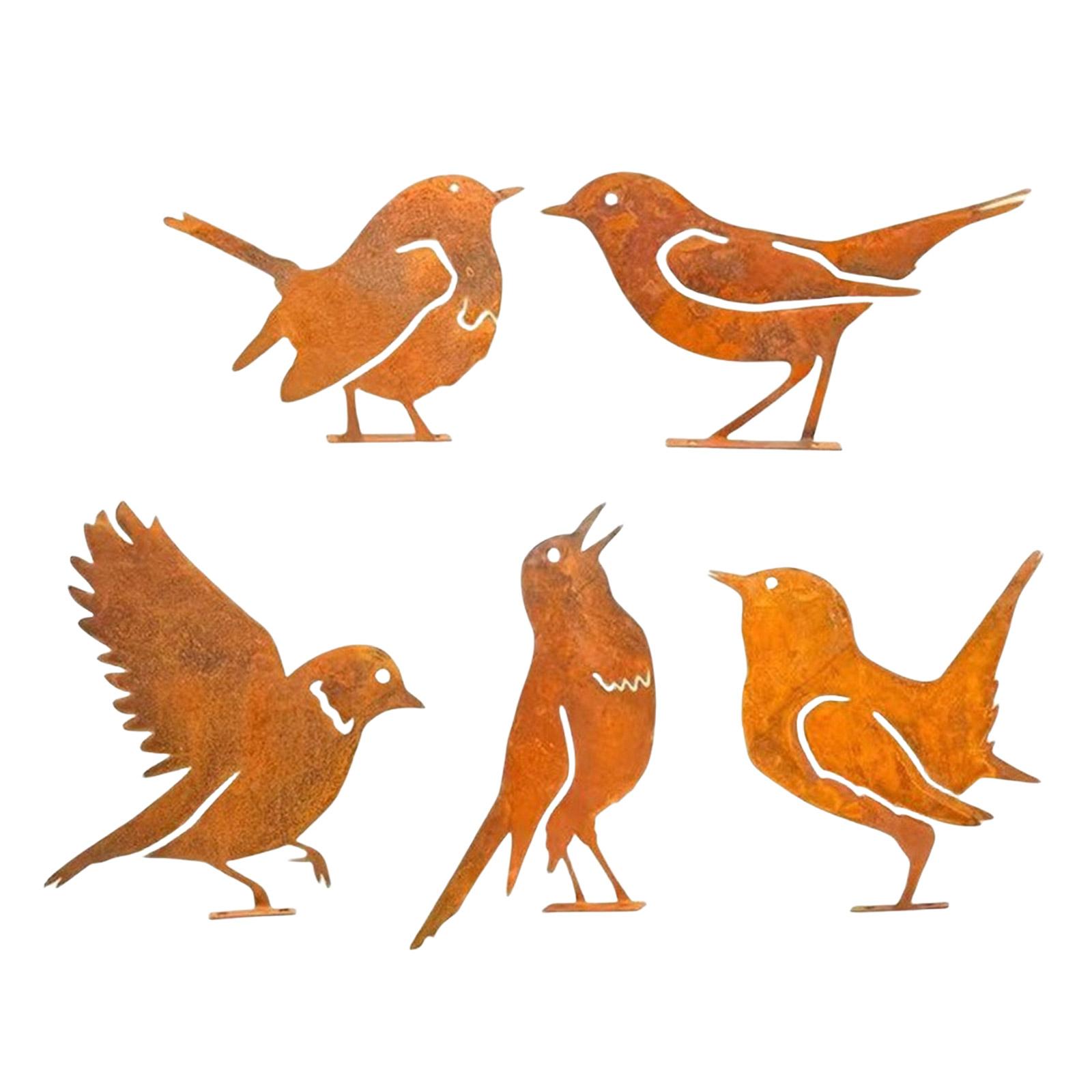 

Набор из 5 металлических силуэтов птиц, садовые колышки, железные наружные украшения для весеннего украшения деревьев, скульптура птицы T3