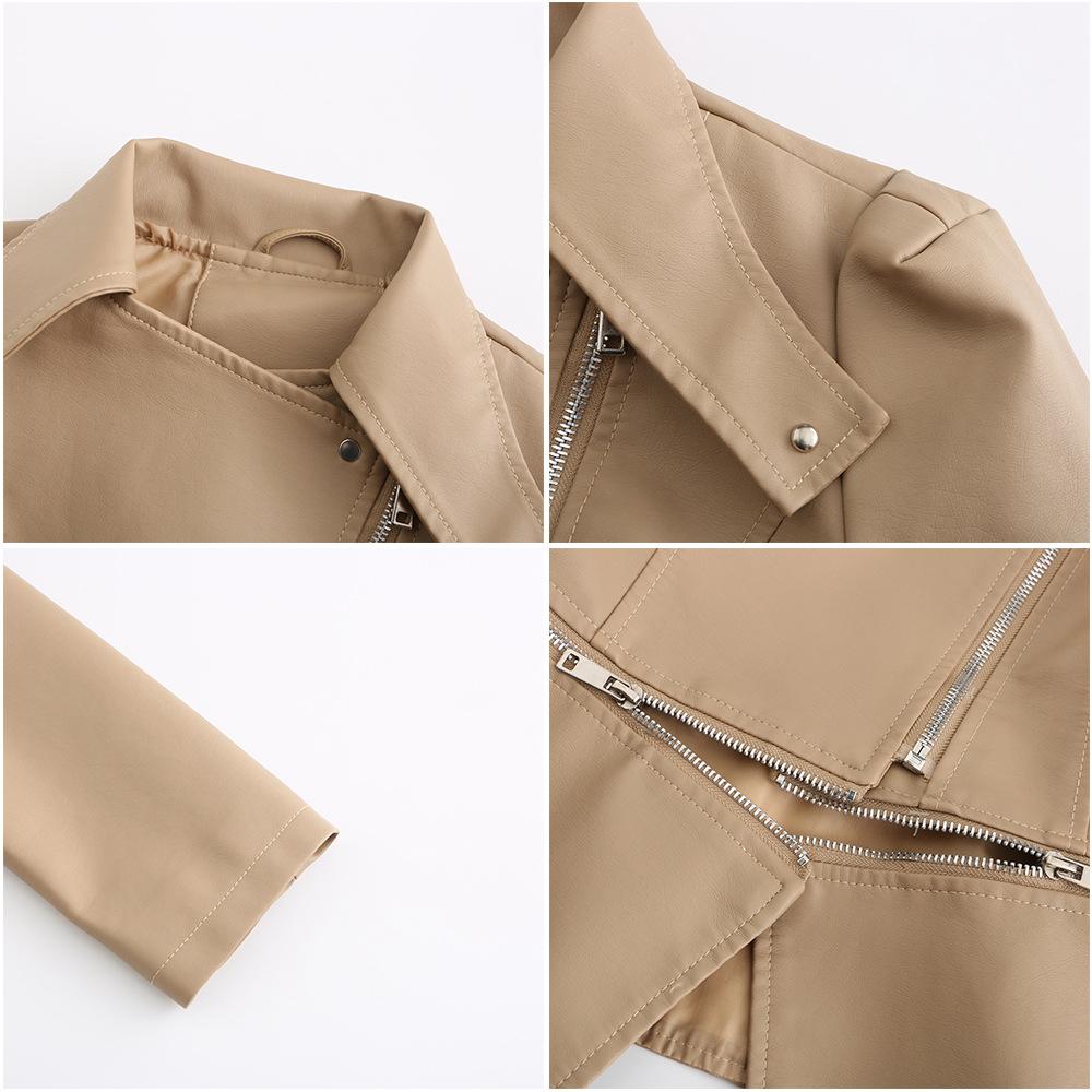 Modische Freizeitjacke für Damen mit abnehmbarem Saum, neuer Ledermantel