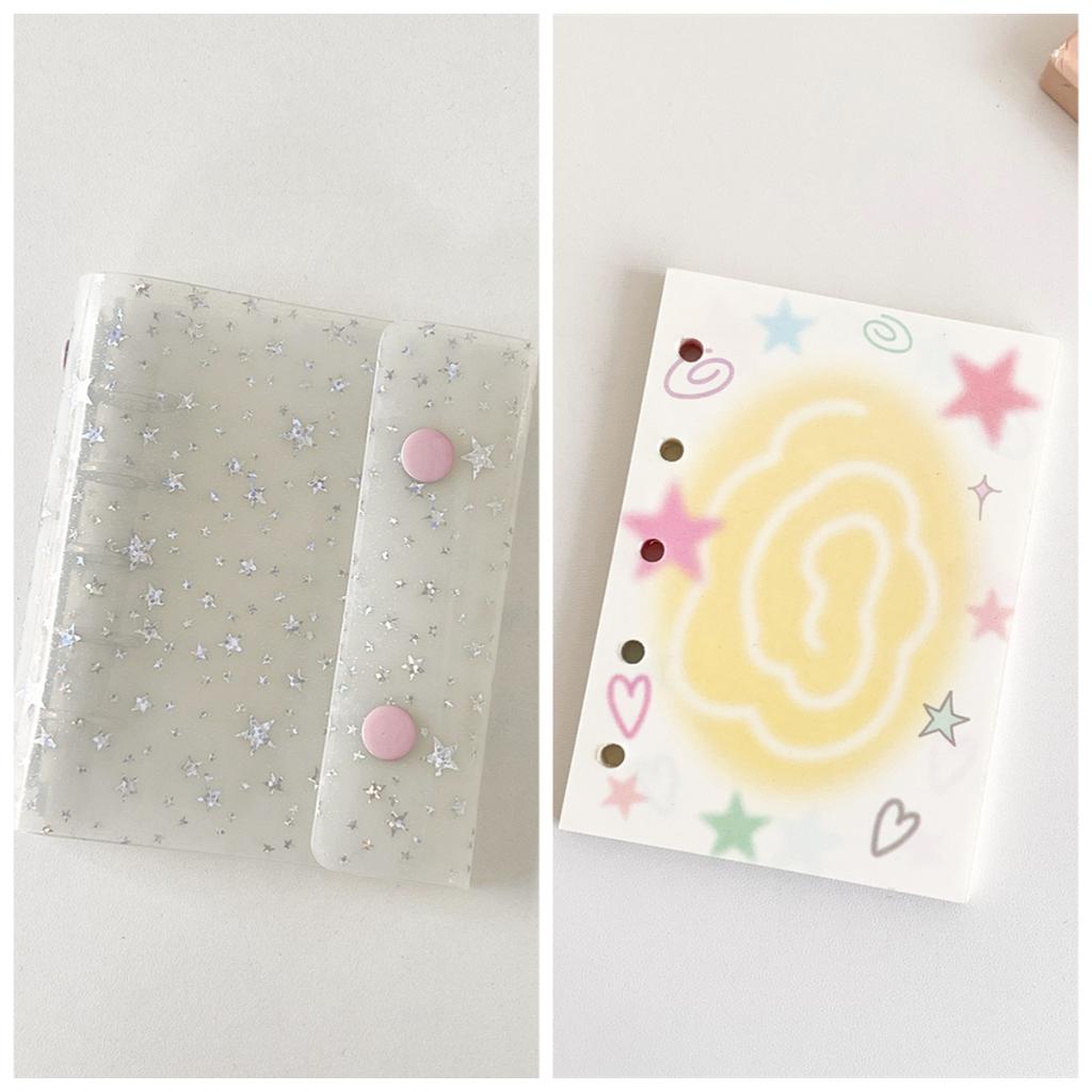 Transparent and Shiny M5 Star Loose-leaf Notebook for Students  Laser-etched and Colorful  Girls' Double Snap Closure Diary.