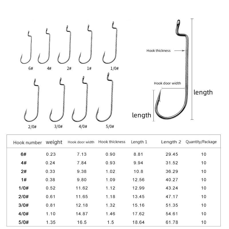 

Укрепите прецизионную упаковку крючка с узким животом, рыболовный крючок для мягкой наживки, мягкий крючок для насекомых Техасской рыболовной группы 1 # (10 pieces/pack)