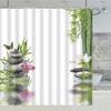 Spring Landscape Shower Curtains Green Bamboo Lotus Butterfly Dragonfly Japanese Meditation SPA Themed Bathroom Decor Polyester