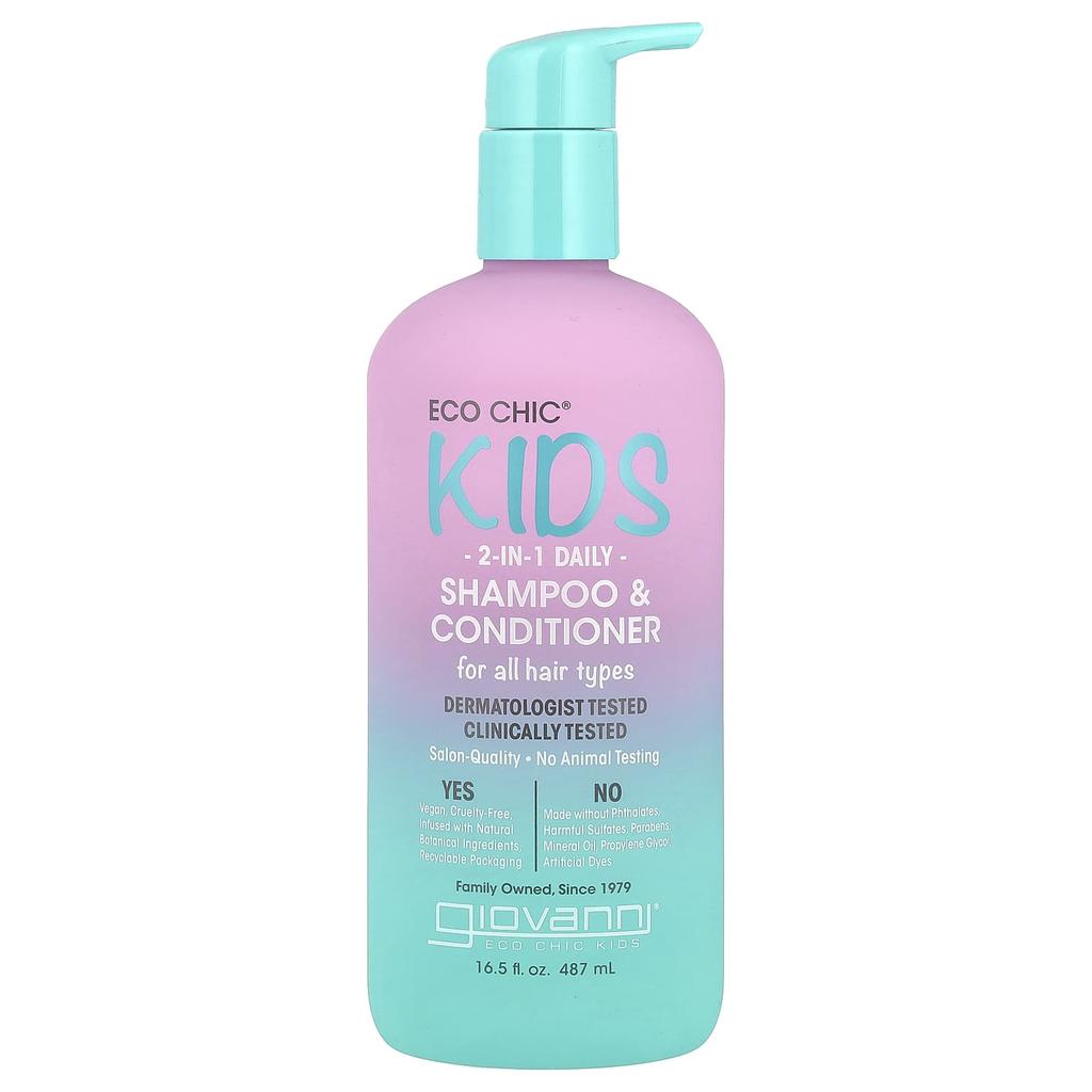 Giovanni Eco Chic® Kids, 2-In-1 Daily Shampoo & Conditioner, For All Hair, 16.5 Fl Oz (487 Ml)