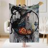 Witch Cat Pumpkin Art Print Flannel Throw Blanket Soft Cozy Bed Sofa Cover,Lightweight Decorative Warm Bedding for Halloween Holiday Decor