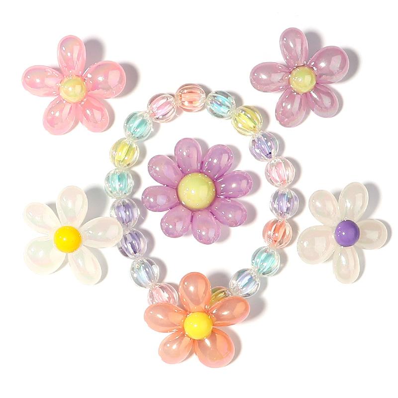 5Pcs/Lot Acrylic Beads Clear Plated Candy Color Cartoon Flower 3.3mm Large Hole Beads Diy Jewelry Bracelet Necklace Accessories