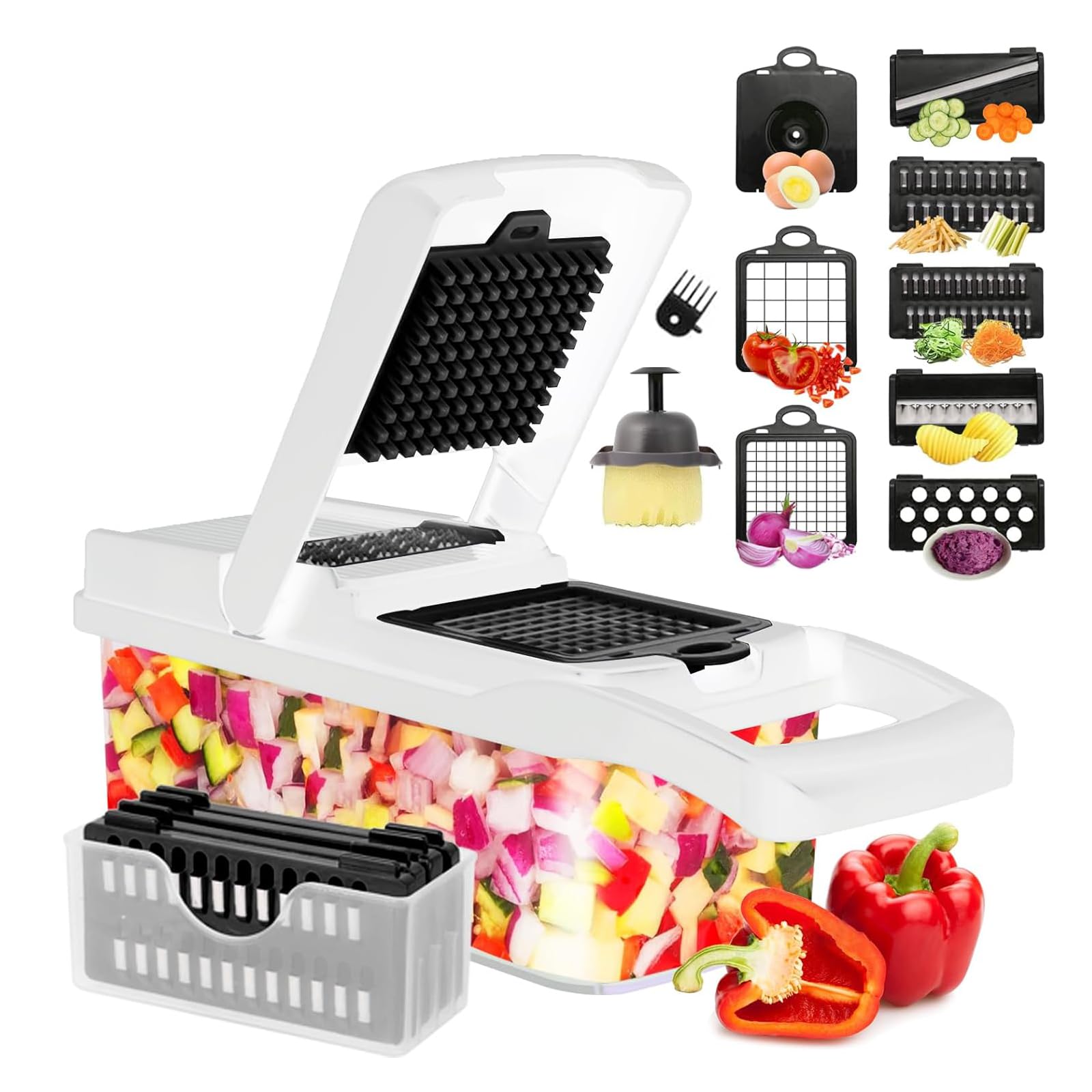 

Geerow Овощерезка многофункциональная для овощей Закон о санитарии с овощами луком капустой дайконом жюльеном кубиками салатная овощерезка, 8-в-1 белый