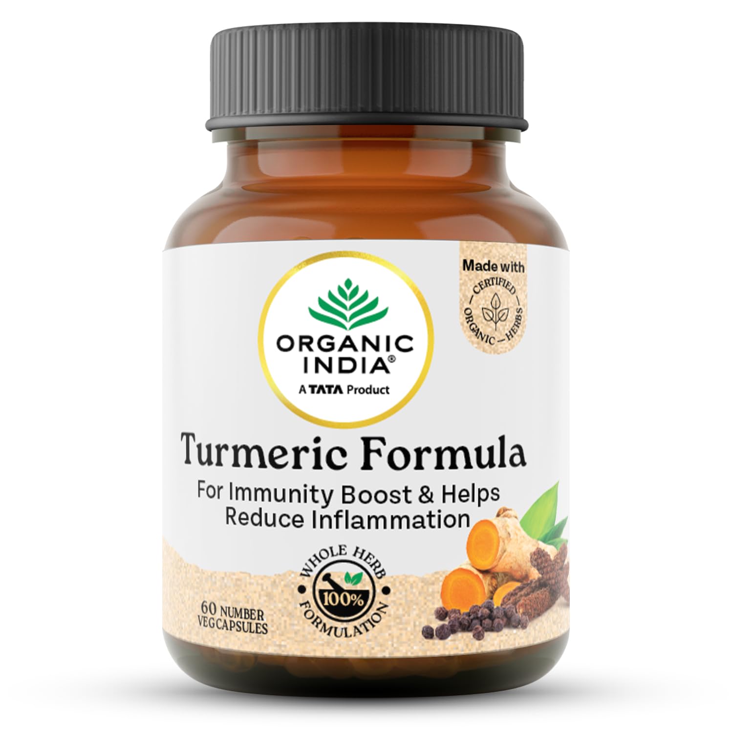 

TATA Organic India Turmeric Formula 60 Veg Capsules for Wellness and Natural Vitality Support