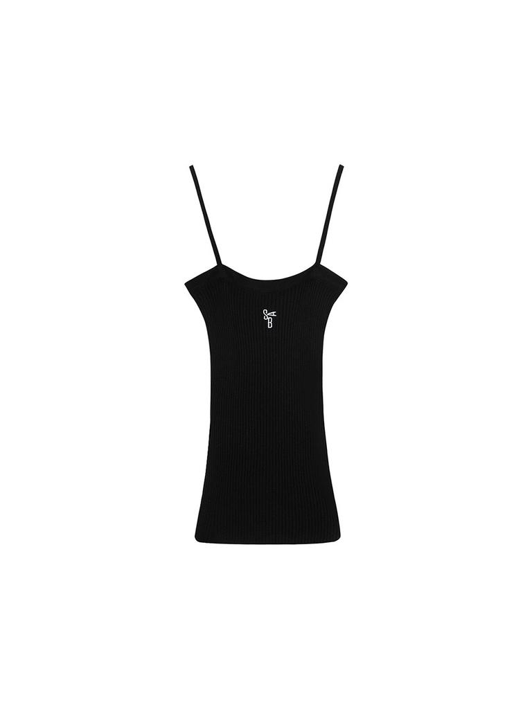 SALAD BAGUNI Ribbed Slit Strap Top - Black