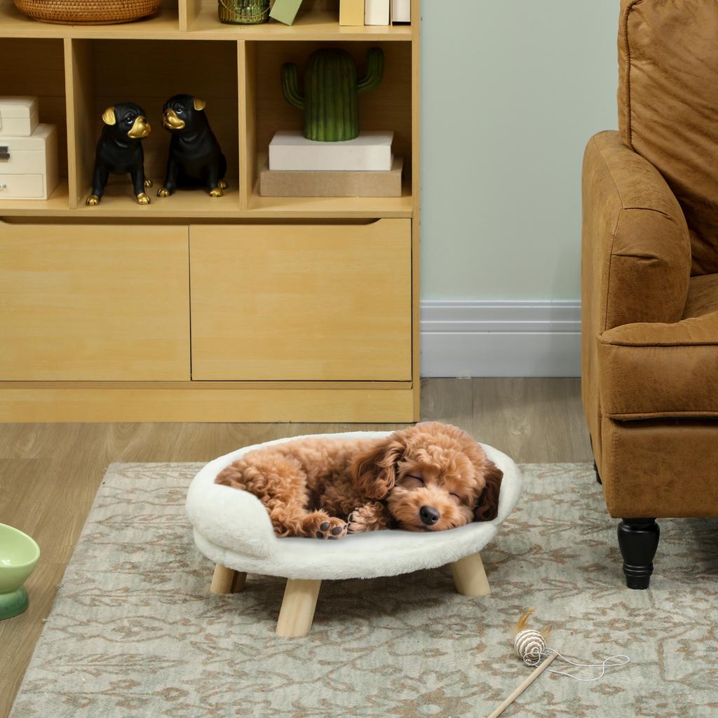 Pet Sofa for Small Dogs & Cats, Removable Plush Cover with Backrest, 47x40x20 cm, Cream