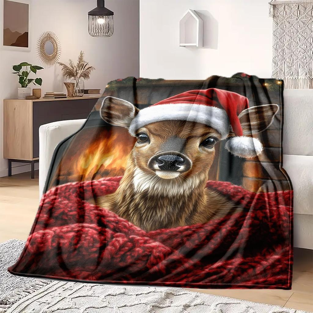1Pc Cartoon Print Flannel Blanket, High Quality Comfortable for All Seasons, Home Decor, Warmth and Comfort, Perfect for Christmas Birthday Gift