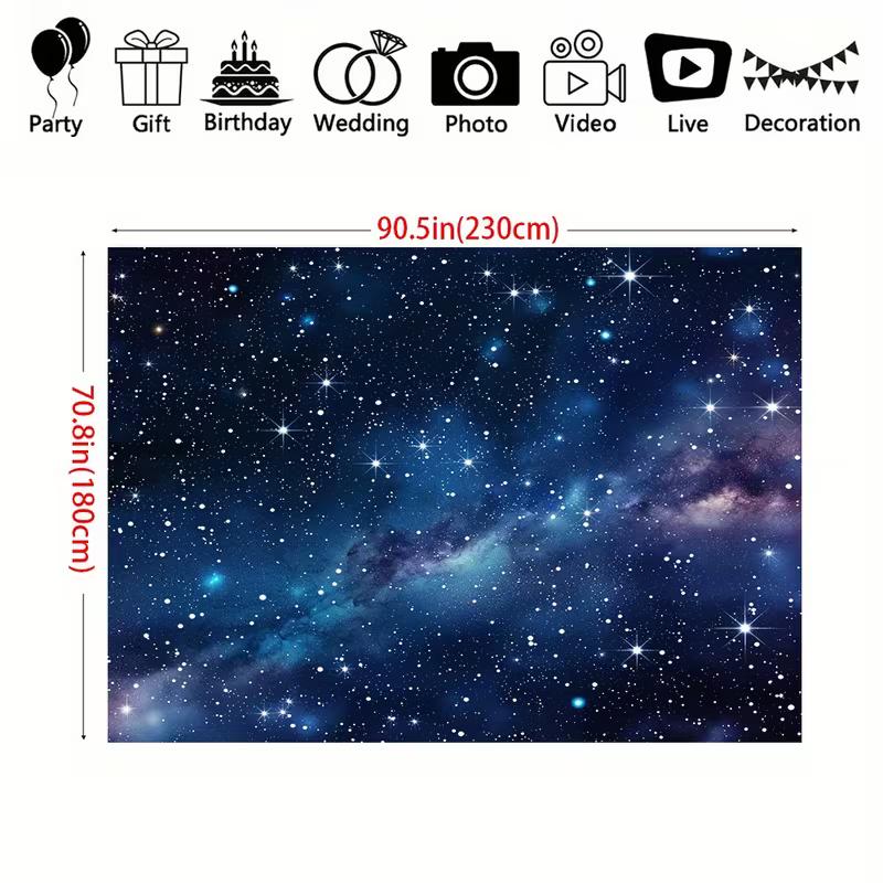 2D Starry Blue Galaxy Tapestry Nebula Print Wall Hanging Backdrop for Bedroom