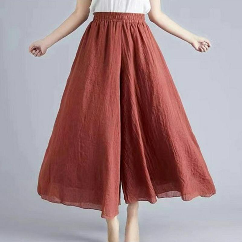 Solid Color Literary Cotton and Linen Wide-leg Pants Women's Trousers Are Thin in Spring and Summer, Loose Casual High-waisted Retro Big Swing Pants