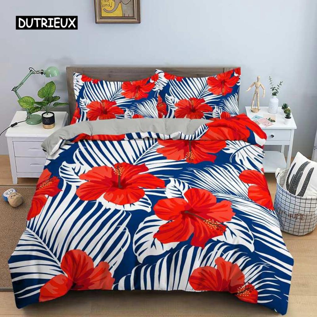 Flower Duvet Cover Set King Size Microfiber Floral Botanical Nature Theme Multicolored Flowers Twin Bedding Set for Kids Teens