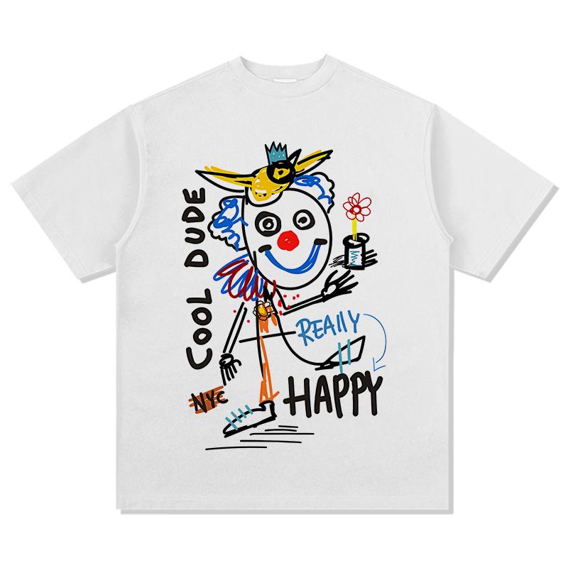 

Niche Graffiti Street Printing T-shirt Men Fashion Casual Wear Short Sleeves Loose and Comfortable T-shirt Daily Couple Clothing S