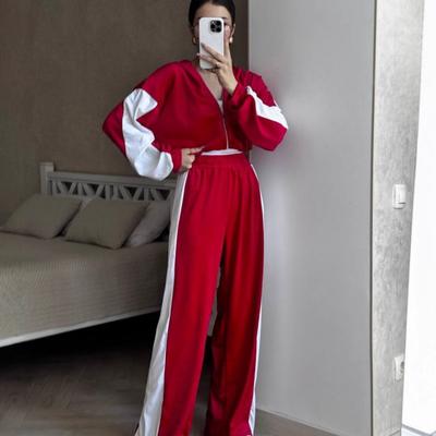 Women's Casual Suit Fashion Sports Color Matching Long-sleeved Zipper Cardigan Contrast Top Trousers