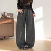 Women's Autumn/Winter 2025 Woolen Flannel Fleece-Lined Pants - Petite, Lazy, Thickened, Wide-Leg, Curved Leg Design.