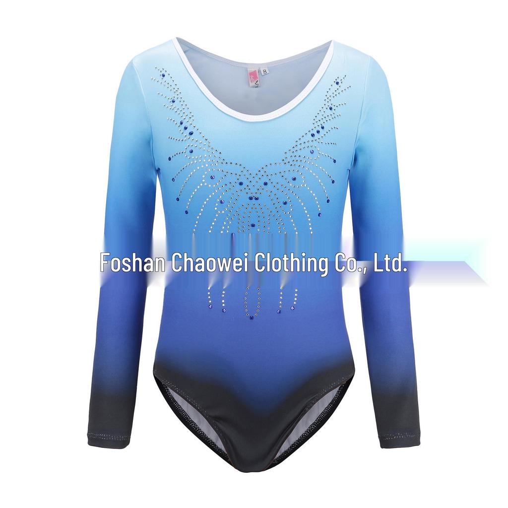 High Elastic Rhinestone Gradient Children's Gymnastics and Dance Leotard
