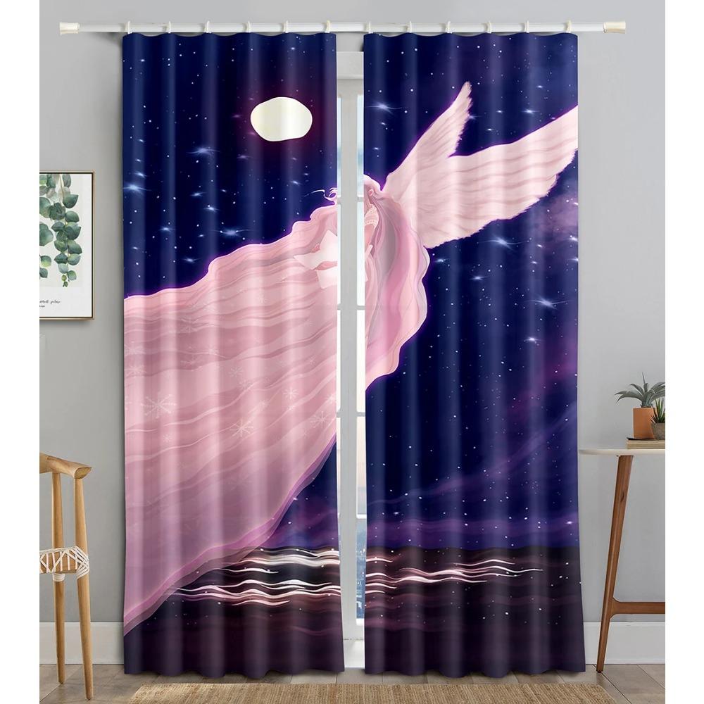 Angel Girls Maiden Cartoon Children Blackout Window Curtain for Living Room Bedroom Bathroom Kicthen Door Cupboard Decor Hooks