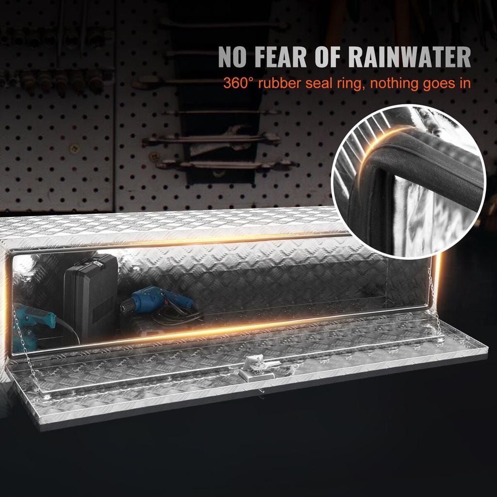 Underbody Truck Box, 60"×17"×18" Pickup Storage Box, Heavy Duty Aluminum Diamond Plate Tool Box with Lock and Keys, Waterproof Trailer Storage Box