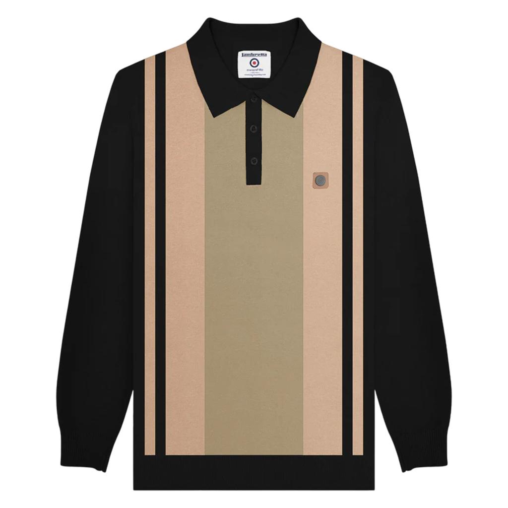 Lambretta Mens AW25 Vintage Panelled Long-Sleeved Polo Shirt