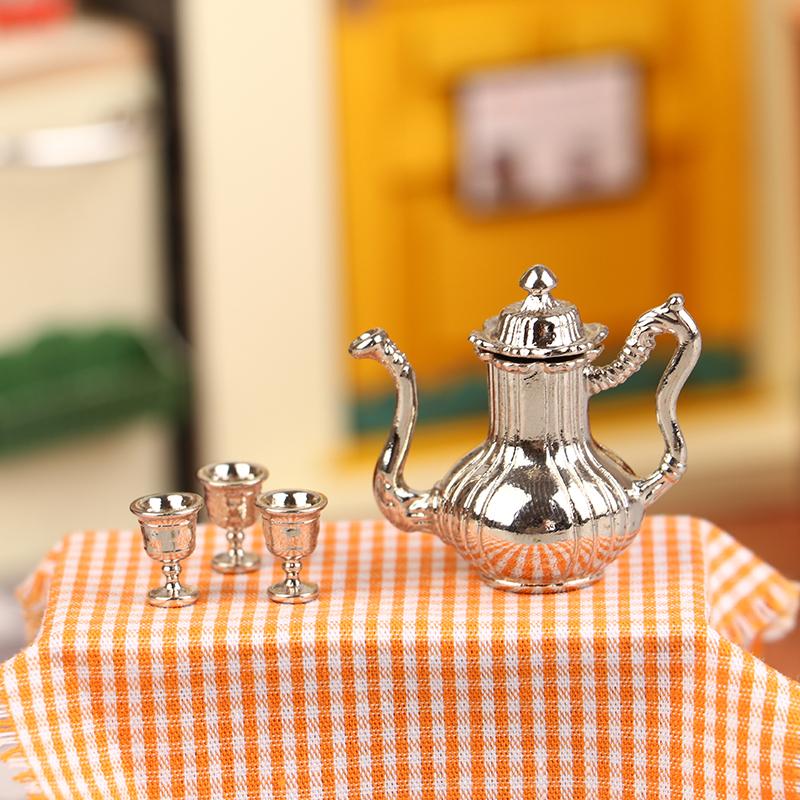 

1Комплект 1:12 Миниатюрный винный набор для кукольного домика, винный кувшин, чайник, мини-флакон с чашкой, столовые приборы, модель декора, игрушка, аксессуары для кукольного домика серебряный