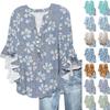 Modă Femei Casual Buton Gât V Mânecă Șapte Bluză Top Imprimeu Vintage