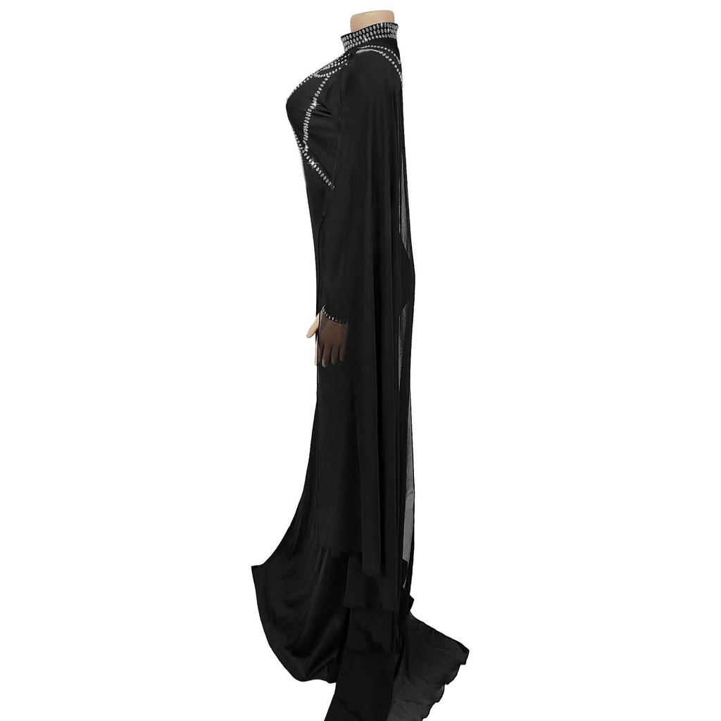 Women's Fashion Slim-fit Rhinestone Shawl Dress - Elegant European & American Style