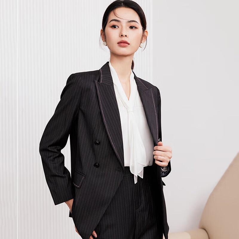 JESSIE Women s Striped Lapel Long-Sleeve Blazer M