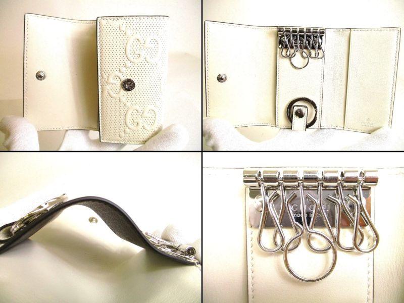 Äkta GUCCI GG-präglad Vit Läder 6 Fack Nyckelhållare #9364 Säljaren renoverad