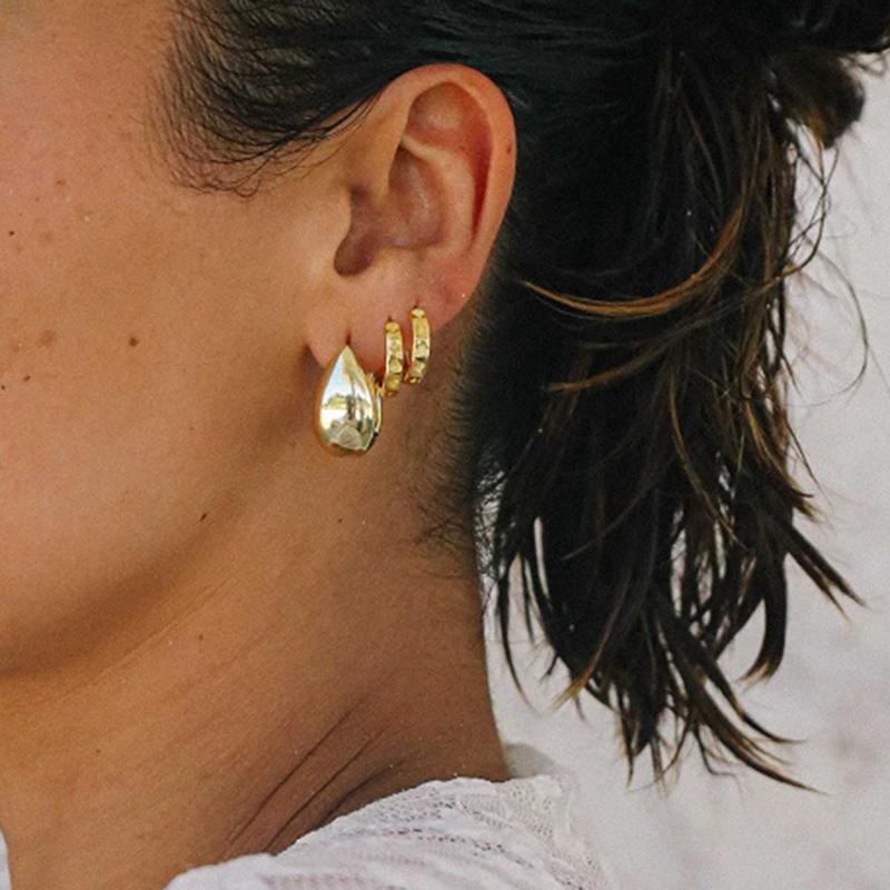 Perforation 925 Silver Ear Needle Minimalist Hoop Earrings Metallic Gold Earrings For Women CZ Fashion Jewelry