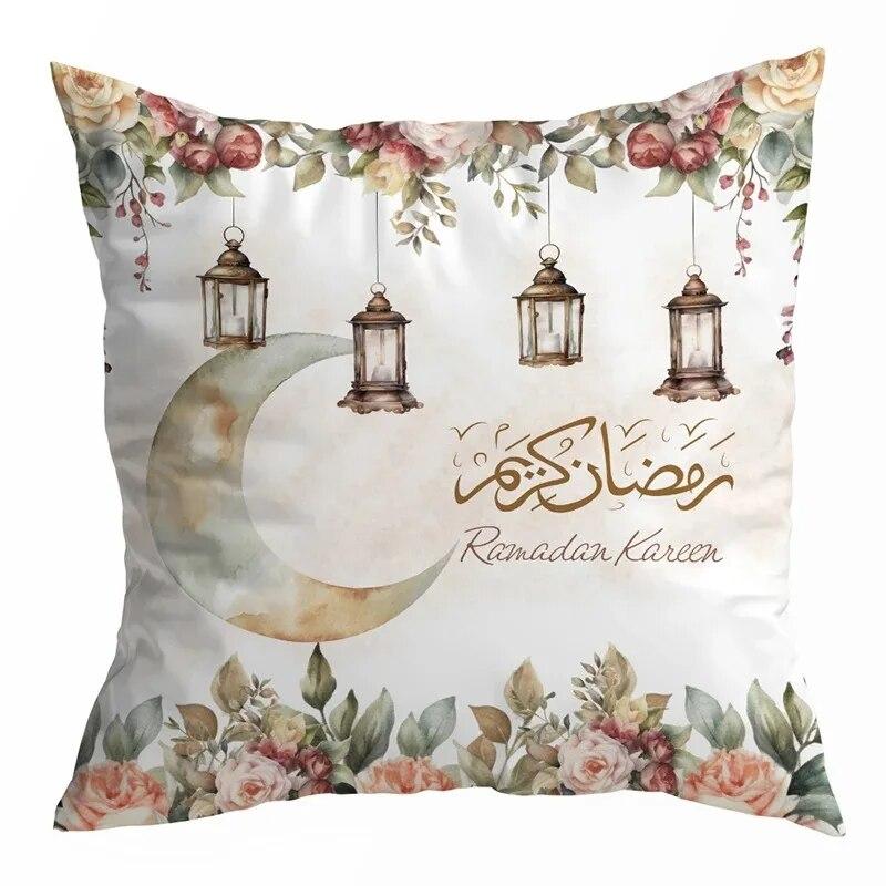 Ramadan Decoration 2024 Mubarak Cushion Cover Cotton Eid Mubarak Islamic Muslim Happy Eid Mosque Pillowcase Party Supplies