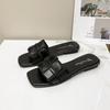 Korean version of the new summer design square head open-toed French flat-bottomed lazy beach cool slippers women's wear