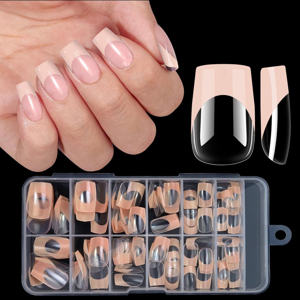 120pcs False Nails Coffin Nude White French Frosted Full Cover Ballet Artificial Fingernails Detachable Press On Fake Nail Tips