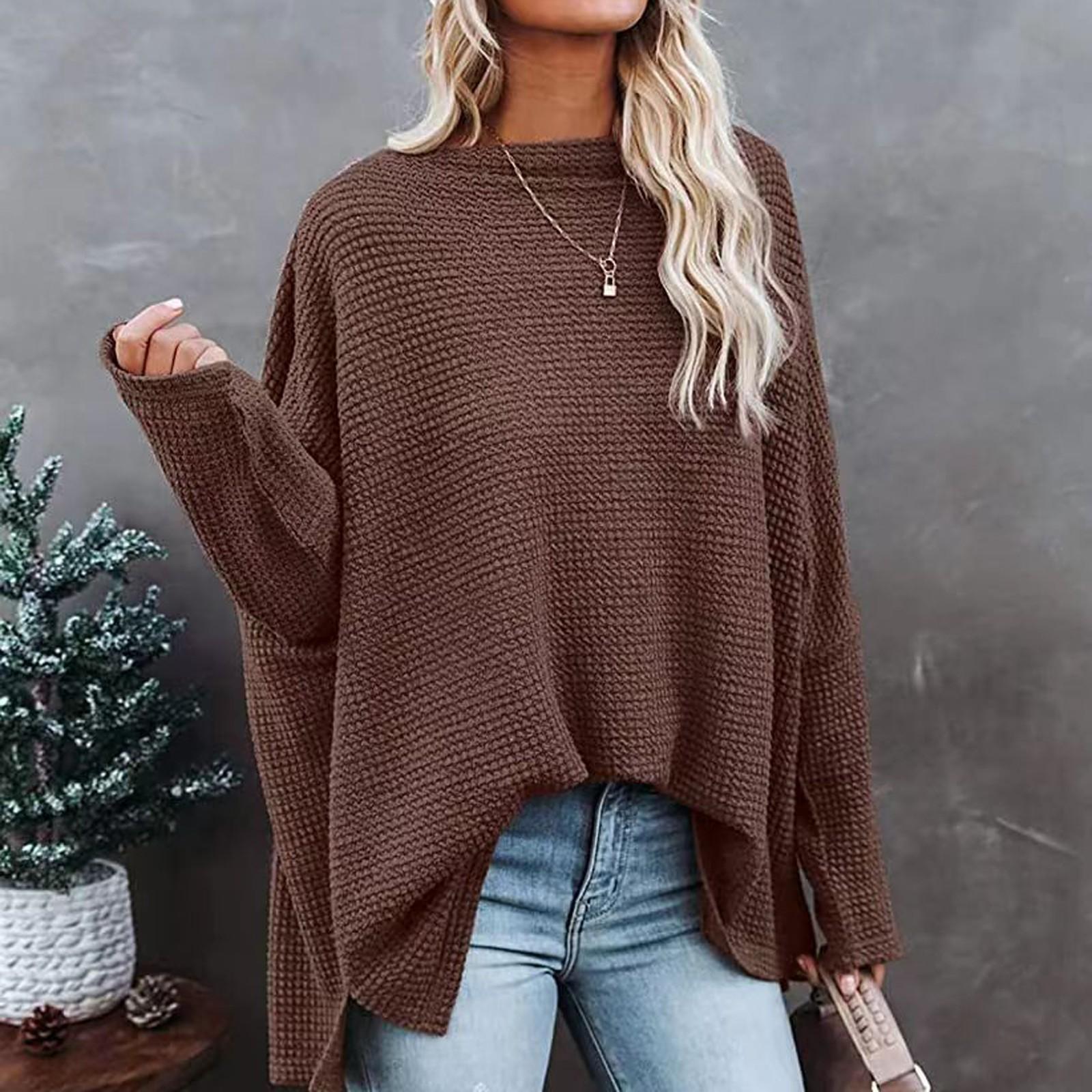 

Женская мода повседневный трикотажный топ с косым плечом и длинными рукавами, однотонный топ S кофейный