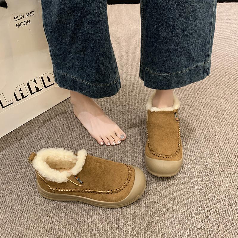 Women's Lightweight Chunky-Soled Winter Insulated Fur-Lined Snow Boots Slip-Resistant Cushioned Casual Athletic Cotton Boots Slip-On Loafers