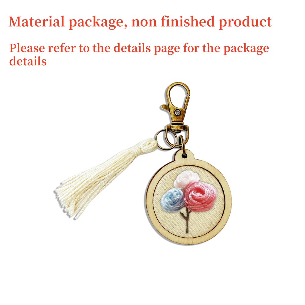 

1set Wooden Mini Embroidery Keychain Material Package DIY Cross Stitch Frame Crafts Embroidery Circle Sewing Kit