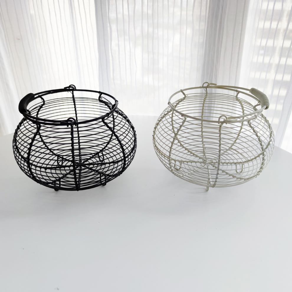 Hand-Held Woven Egg Basket - Iron Wire Design, Round Kitchen Basket
