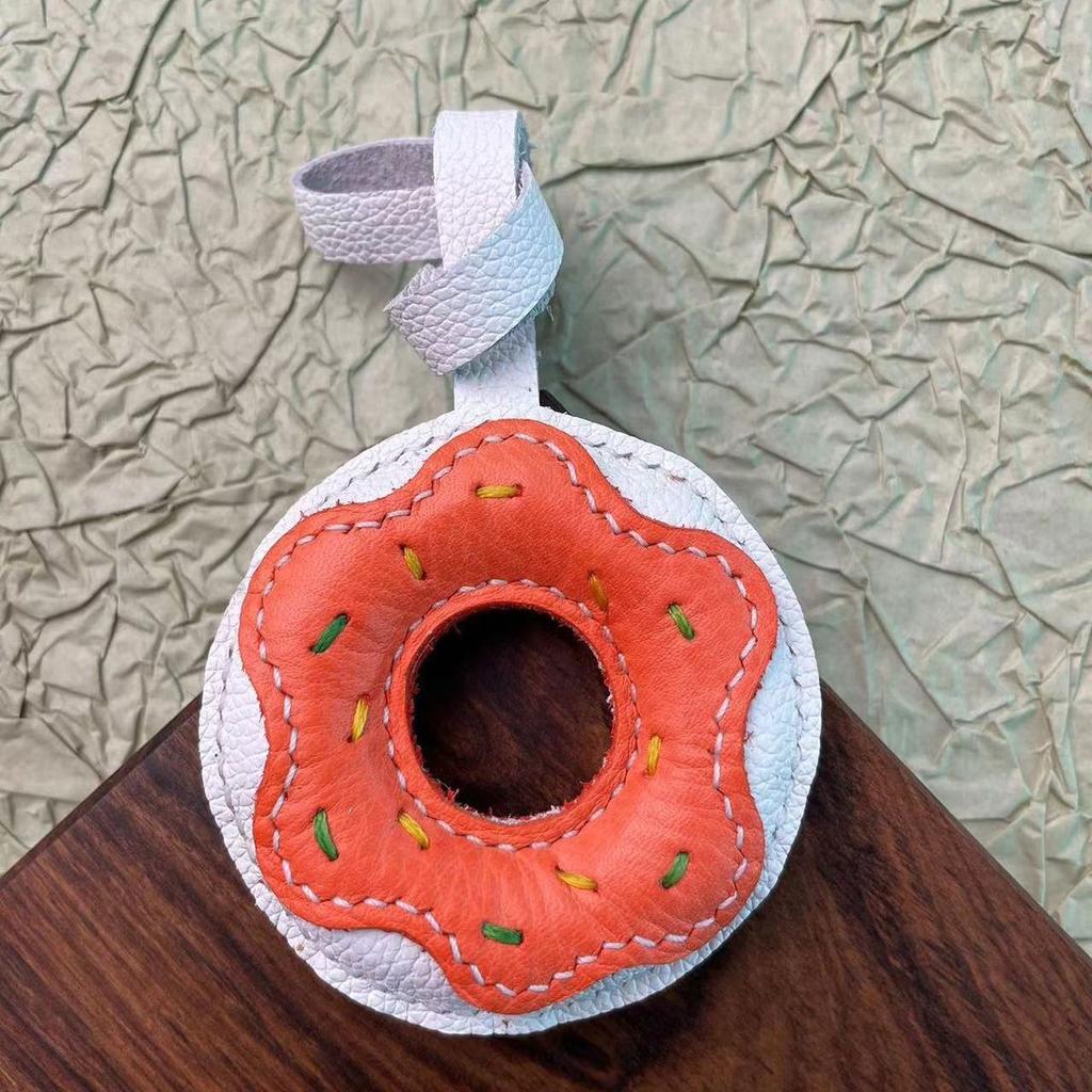 Handmade Donut Bag Pendant Genuine Leather Bags Keychain for Handbags Interesting Stylish Luxury Design Bag Accessories