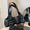 New personalized street punk style oil wax leather underarm bag Spice Girl style versatile trendy cool rivet shoulder bag
