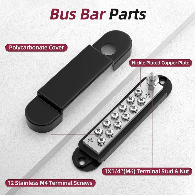 Power Distribution Block 12V 150A 1/4" Stud Marine Bus Bar 12 Volt DC Battery Busbar for Boat Automotive Solar Wiring