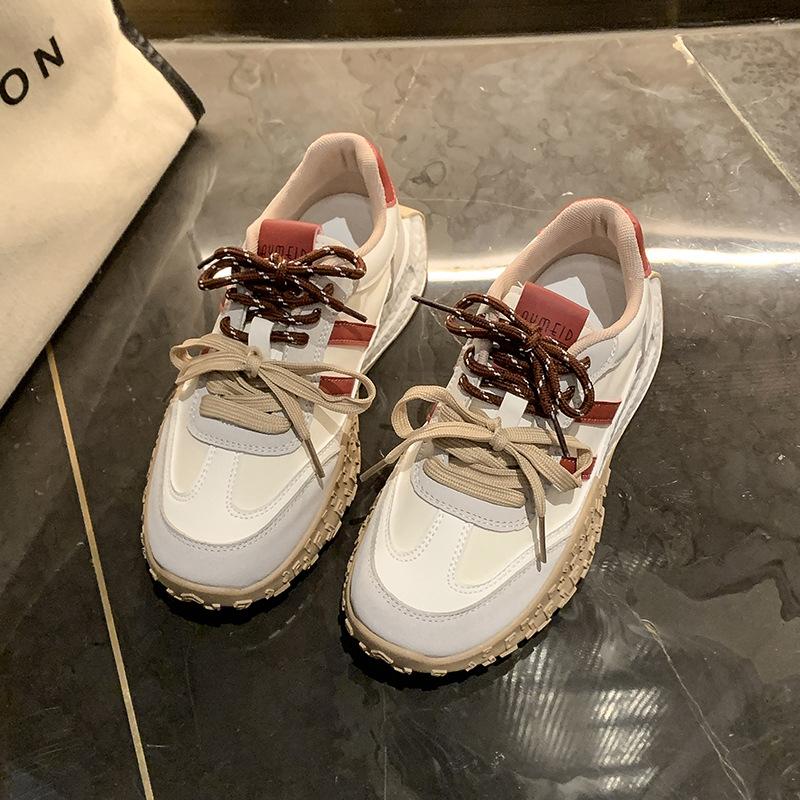 

Breathable leather Forrest Gump shoes women s shoes 2024 new autumn and winter thick-soled thin and comfortable versatile dad sports shoes 35 красный