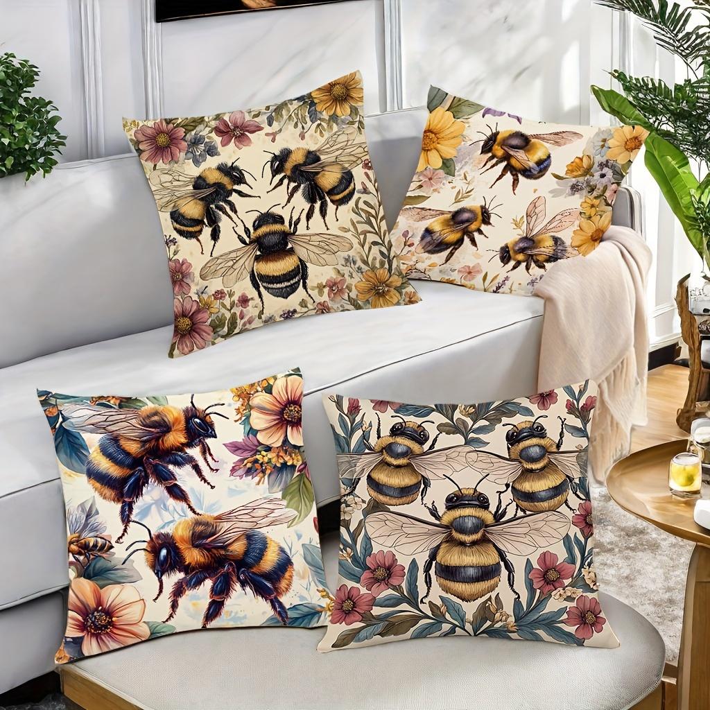 1/4Pcs Floral Bee Print Pillowcases Sofa Cushion Cover Home Bedroom Room Decoration