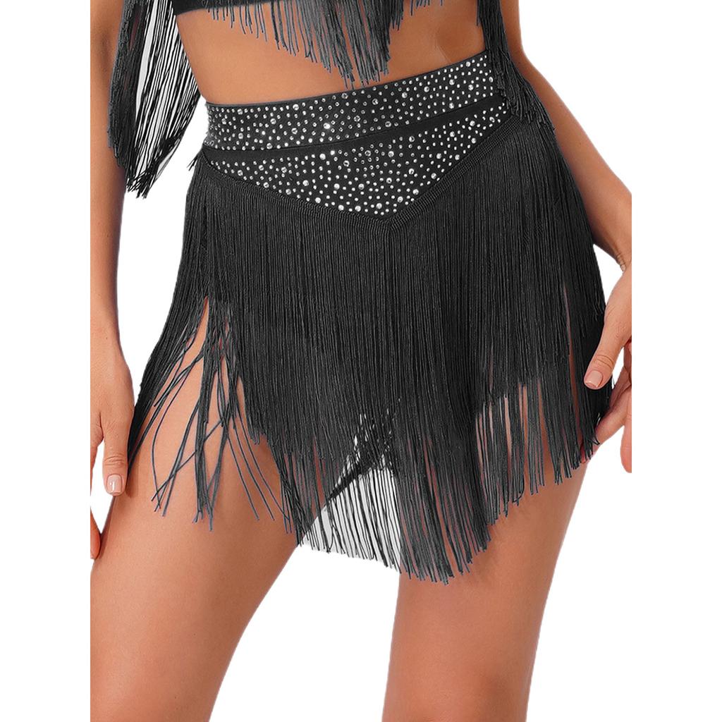 Salsa Latinamerikansk Dansprestation Kjold för Kvinnor S-XXL - Elastisk Midja Lager med Tofsar Tävlingsdräkt