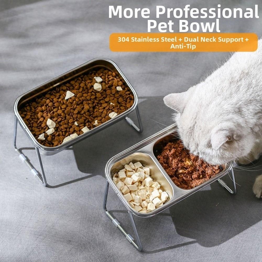 Anti Slip Pet High Footed Bowl Stainless Steel Pet Water Feeder Container  Wet Dry Food