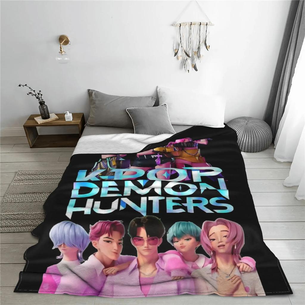Hunt-rix & s-aja boys Flannel Blanket K-pop De-mon Hunters Vintage Throw Blankets for Bed Sofa Couch 200x150cm Bedspreads