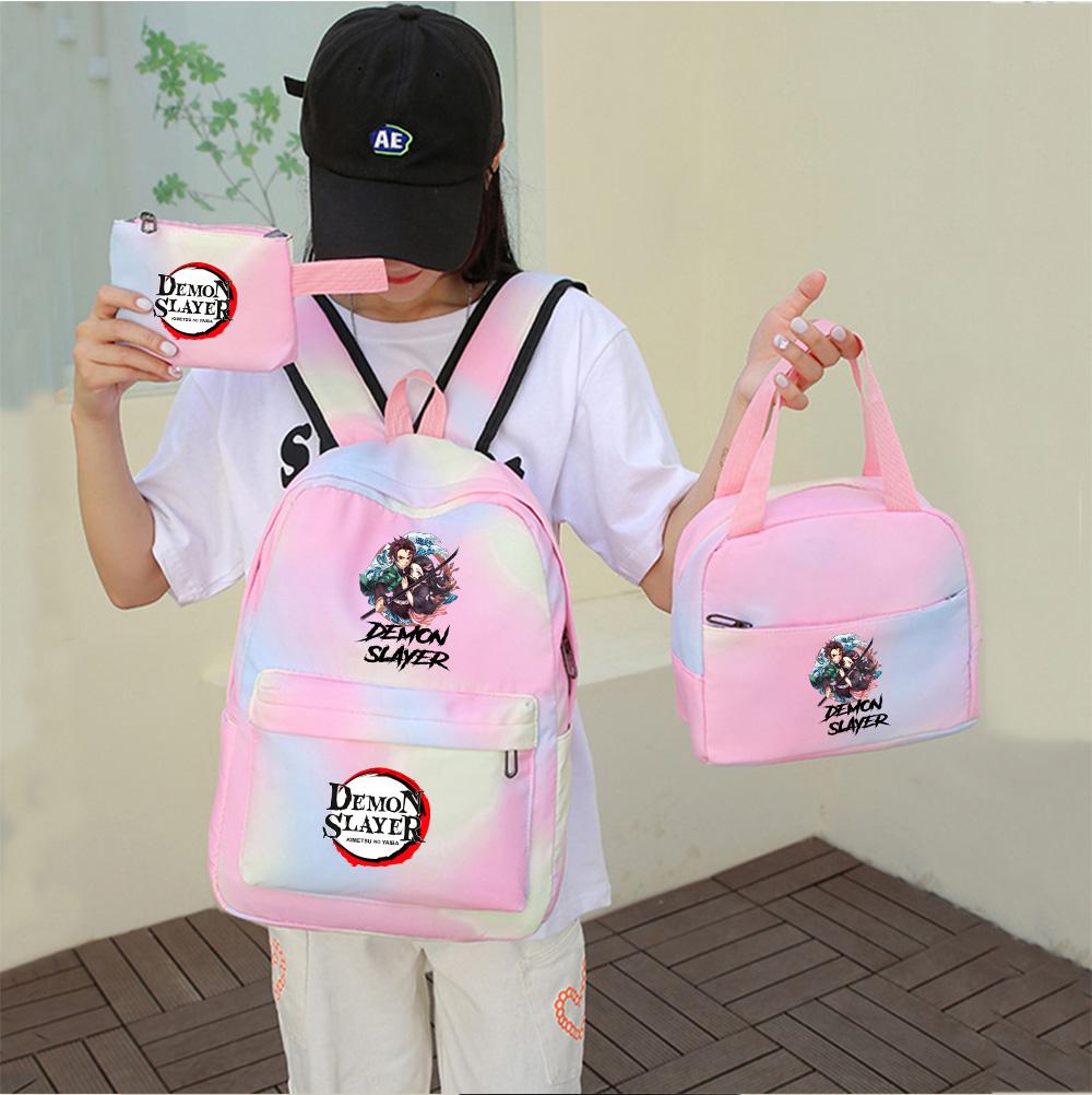 3Pcs/set Anime Demon Slayer Printed Backpack with Shoulder Bag Pengcil Case for Teenager Large Capacity Waterproof Bookbag Back To School Gift