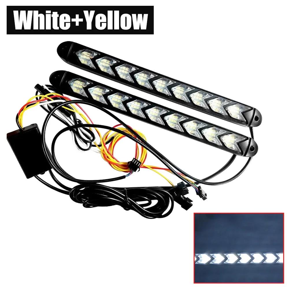 

1 пара автомобильных 12 светодиодных фар Switchback Flowing Strip Arrow DRL Turn Signal Light General External Lights Arrow Daylight