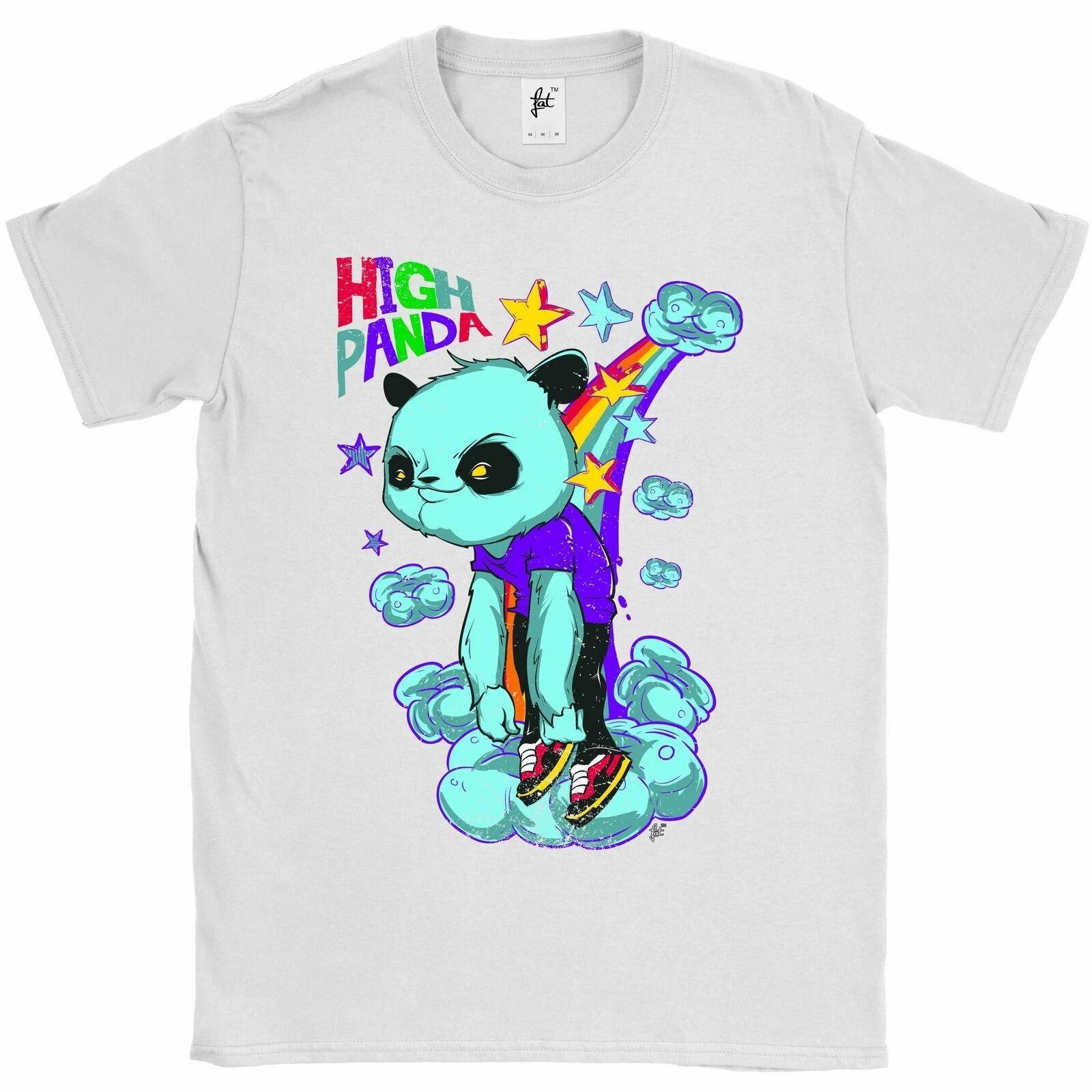 Panda High Floating In Clouds & Stars Stoned Mens T-Shirt XL