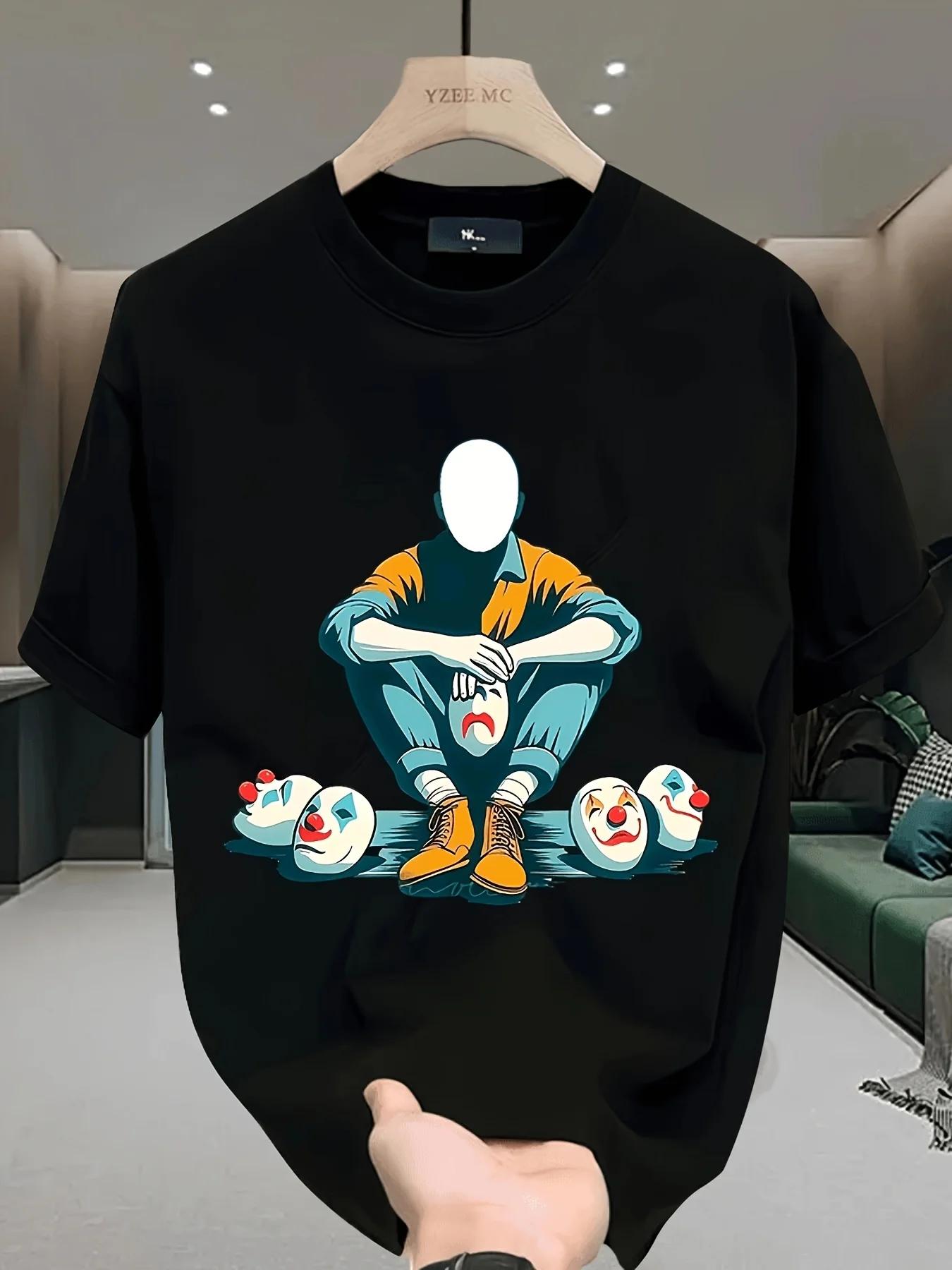 Men s Joker Clown Graphic Tee Streetwear Cotton Casual Short Sleeve Tops S разноцветный